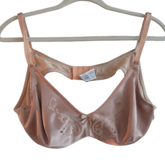 VINTAGE MINIMZER BY LILYETTE Satin Embroidered Bra in Nude Beige - Size 36B - Picture 1 of 15